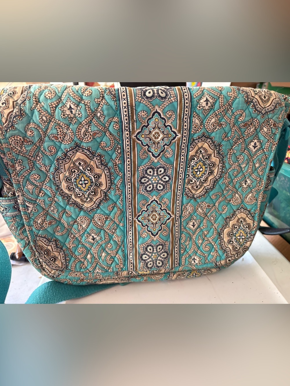 Vera Bradley Turquoise Paisley Quilted Laptop Messenger Bag